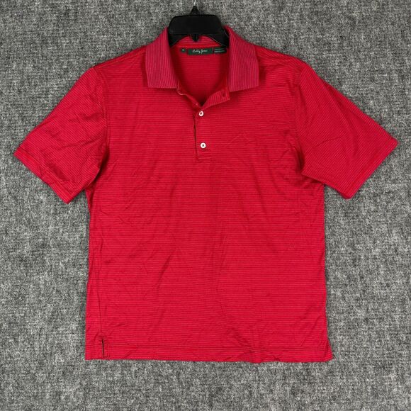 Bobby Jones Golf Shirt Mens Medium Polo Business Casual Country Club Striped Red - Picture 1 of 10